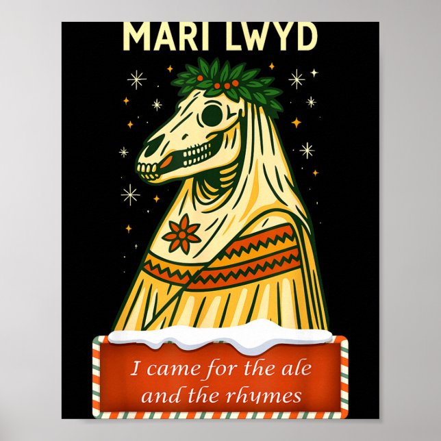 Funny Retro Folklore Skeleton Horse Mari Lwyd Yule Poster (Front)