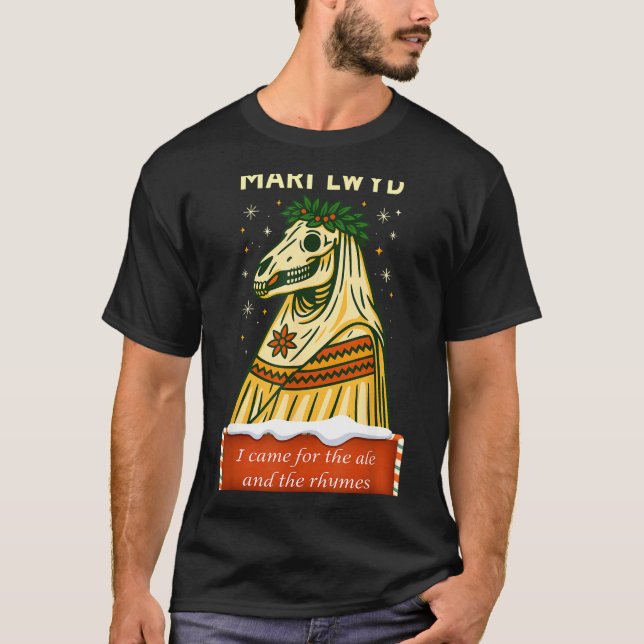 Funny Retro Folklore Skeleton Horse Mari Lwyd Yule T-Shirt (Front)