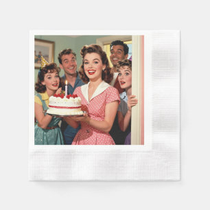 Funny Retro Friends Celebrating a Birthday Napkin