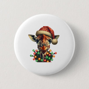 Funny Retro Giraffe Lover Santa Christmas Tree Lig 6 Cm Round Badge