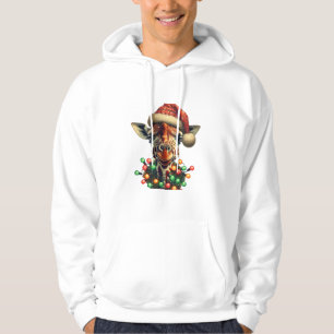 Funny Retro Giraffe Lover Santa Christmas Tree Lig Hoodie
