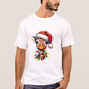 Funny Retro Giraffe Lover Santa Christmas Tree Lig T-Shirt