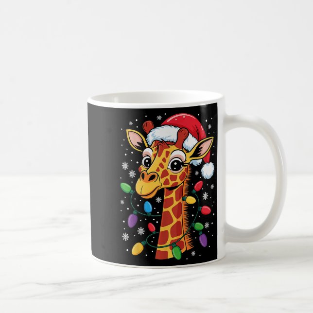 Funny Retro Giraffe Lover Santa Hat Christmas Ligh Coffee Mug (Right)