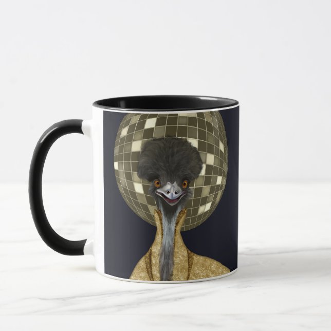 Funny Retro Golden Disco Ball Emu Bird Mug (Left)