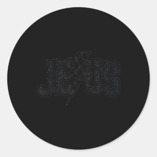 Funny Retro Groovy Chequered Jesus Lightning Bolt Classic Round Sticker