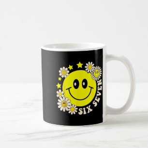 Funny retro groovy six seven smile face daisy coffee mug