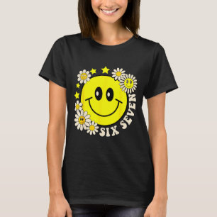 Funny retro groovy six seven smile face daisy T-Shirt