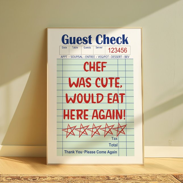 Funny Retro Guest Check Chef Was Cute Poster  (Creator Uploaded)