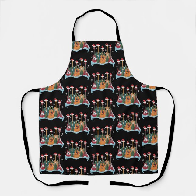Funny Retro Guitar Christmas Tree Holiday Xmas Apron (Front)