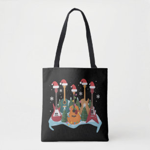 Funny Retro Guitar Christmas Tree Holiday Xmas Tote Bag