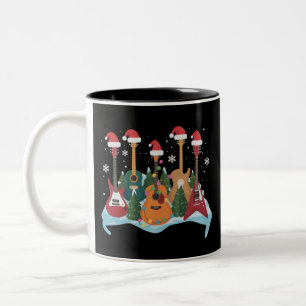 Funny Retro Guitar Christmas Tree Holiday Xmas Two-Tone Coffee Mug