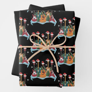 Funny Retro Guitar Christmas Tree Holiday Xmas Wrapping Paper Sheet
