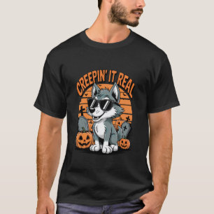Funny Retro Halloween Husky Creepin It Real 1 T-Shirt