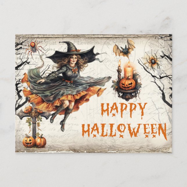 Funny retro Halloween spooky bad witch Postcard (Front)