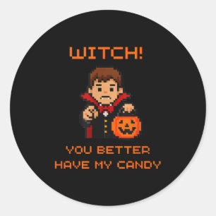 Funny Retro Halloween Trick Or Treat  Classic Round Sticker