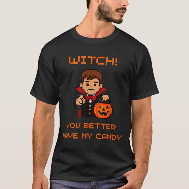 Funny Retro Halloween Trick Or Treat  T-Shirt (Front)