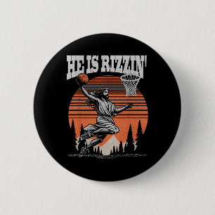 Funny Retro He Is Rizzin Christian Easter Playing 6 Cm Round Badge