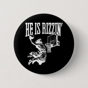 Funny Retro He Is Rizzin Christian Easter Playing 6 Cm Round Badge