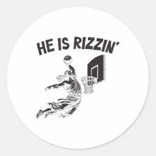 Funny Retro He Is Rizzin Christian Easter Playing  Classic Round Sticker