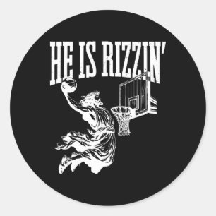Funny Retro He Is Rizzin Christian Easter Playing Classic Round Sticker