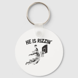 Funny Retro He Is Rizzin Christian Easter Playing  Key Ring