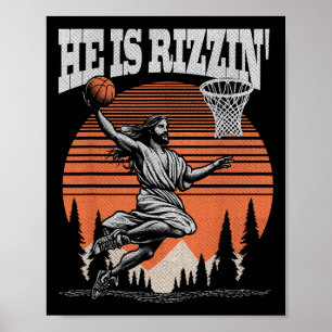 Funny Retro He Is Rizzin Christian Easter Playing Poster