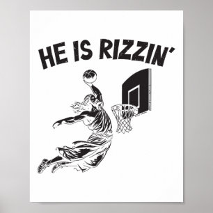Funny Retro He Is Rizzin Christian Easter Playing  Poster