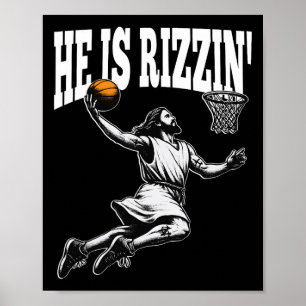 Funny Retro He Is Rizzin Christian Easter Playing Poster