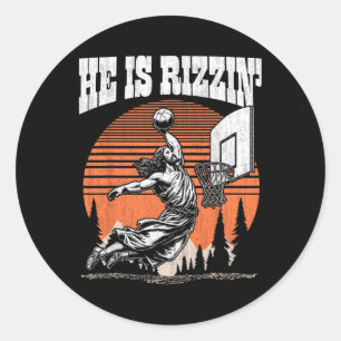 Funny Retro He Is Rizzin Christian Playing Sketll Classic Round Sticker
