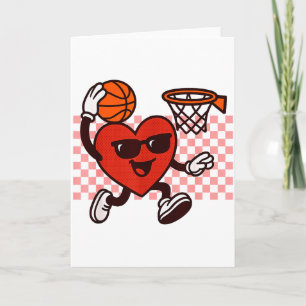 Funny Retro Heart Graphic Basketball Player Kids V Card