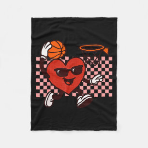 Funny Retro Heart Graphic Basketball Player Kids V Fleece Blanket