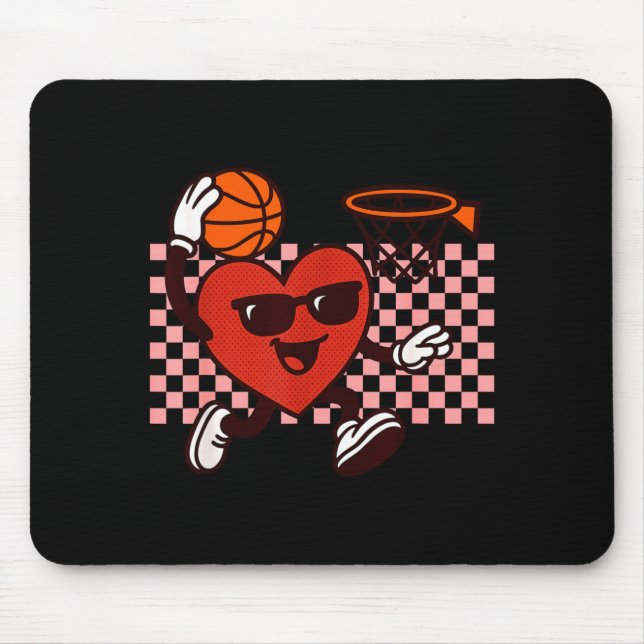 Funny Retro Heart Graphic Basketball Player Kids V Mouse Pad (Front)