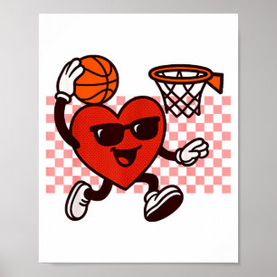 Funny Retro Heart Graphic Basketball Player Kids V Poster