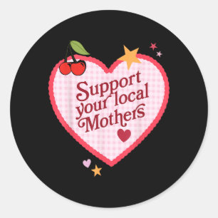 Funny Retro Heart Preppy Cherry Support Local Classic Round Sticker