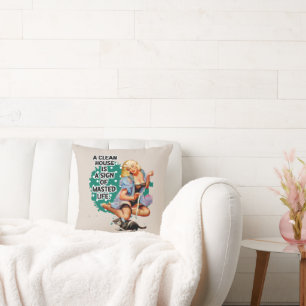 Funny Retro Housewife Humour Pin-up Art Cushion