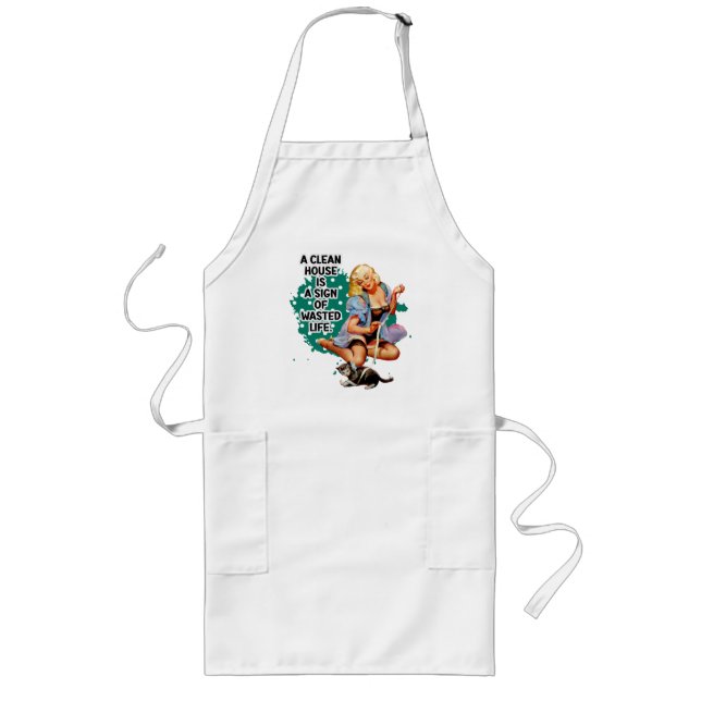 Funny Retro Housewife Pi-up Girl Art Long Apron (Front)