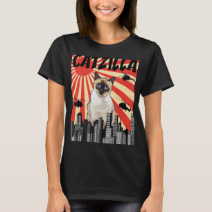 Funny Retro Japanese Catzilla Siamese Cat T-Shirt
