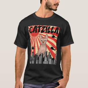 Funny Retro Japanese Catzilla Sphynx Cat T Shirt