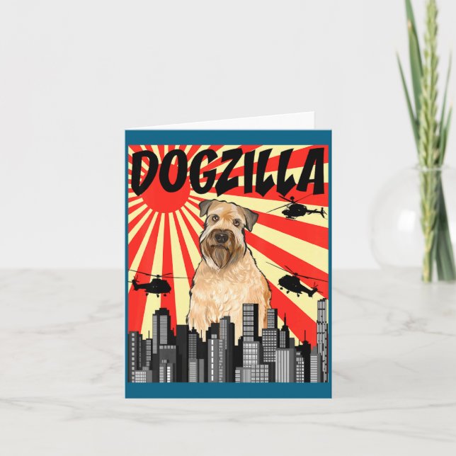 Funny Retro Japanese Dogzilla Soft Coated Wheaten  Card (Front)