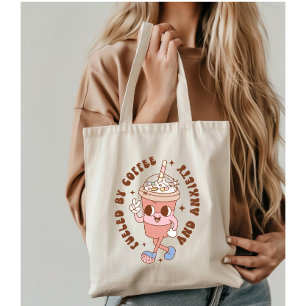 Funny Retro Mental Health Quote Fuelled by Anxiety Tote Bag