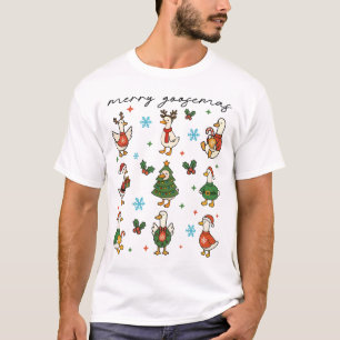 Funny Retro Merry Goosemas Christmas Silly Goose T-Shirt