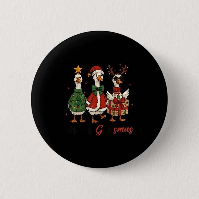 Funny Retro Merry Goosemas Christmas Silly Goose X 6 Cm Round Badge (Front)