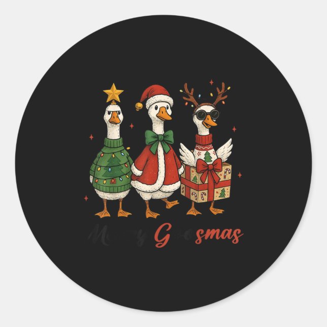 Funny Retro Merry Goosemas Christmas Silly Goose X Classic Round Sticker (Front)