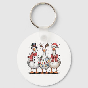 Funny Retro Merry Goosemas Christmas Silly Goose X Key Ring