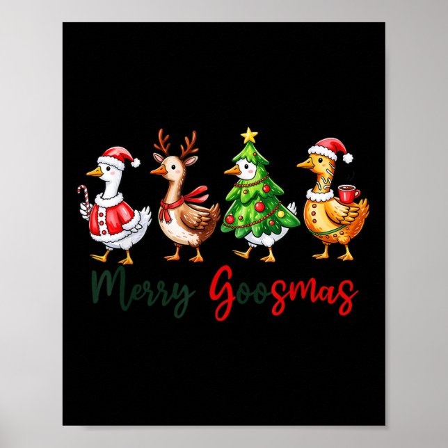 Funny Retro Merry Goosemas Christmas Silly Goose X Poster (Front)