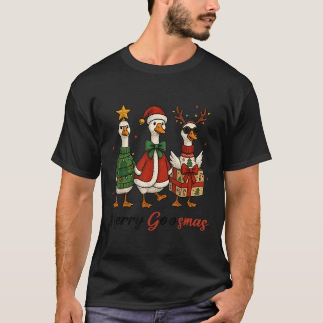 Funny Retro Merry Goosemas Christmas Silly Goose X T-Shirt (Front)