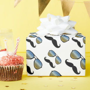 Funny Retro Moustache Sunglasses Wrapping Paper