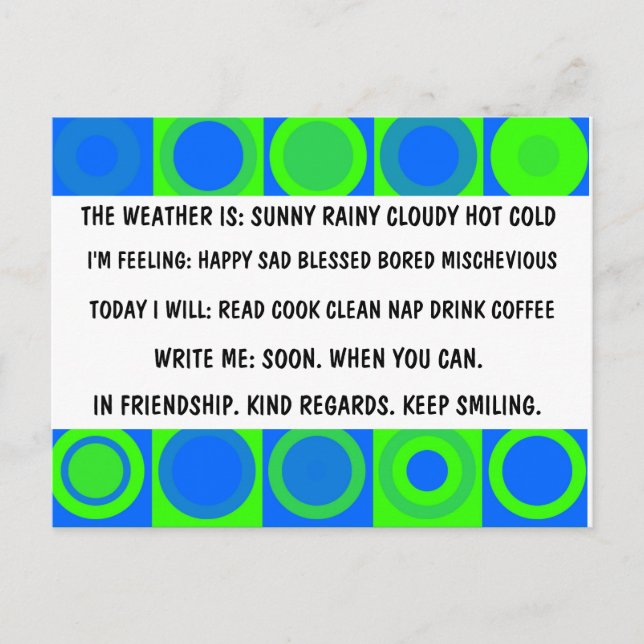 FUNNY RETRO  MULTIPLE CHOICE POSTCARD (Front)