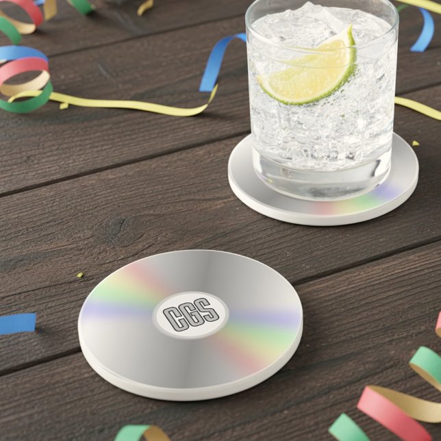 Funny Retro Music CD DVD Monogram Y2K Coaster (A fun retro music cd inspired coaster with space for your initials)