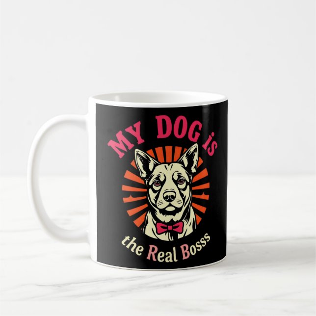Funny Retro 'My Dog Is the Real Boss' Coffee Mug (Left)